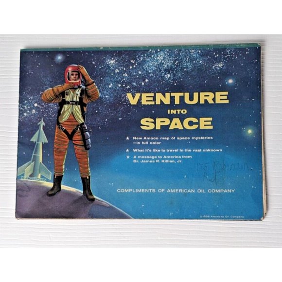 1958 AMOCO AMERICAN OIL COMPANY VENTURE into SPACE FOLDOUT Poster mysteries tech - Picture 2 of 7